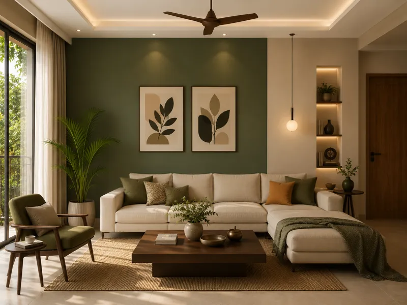 A stunning modern living room with a two-tone colour combination