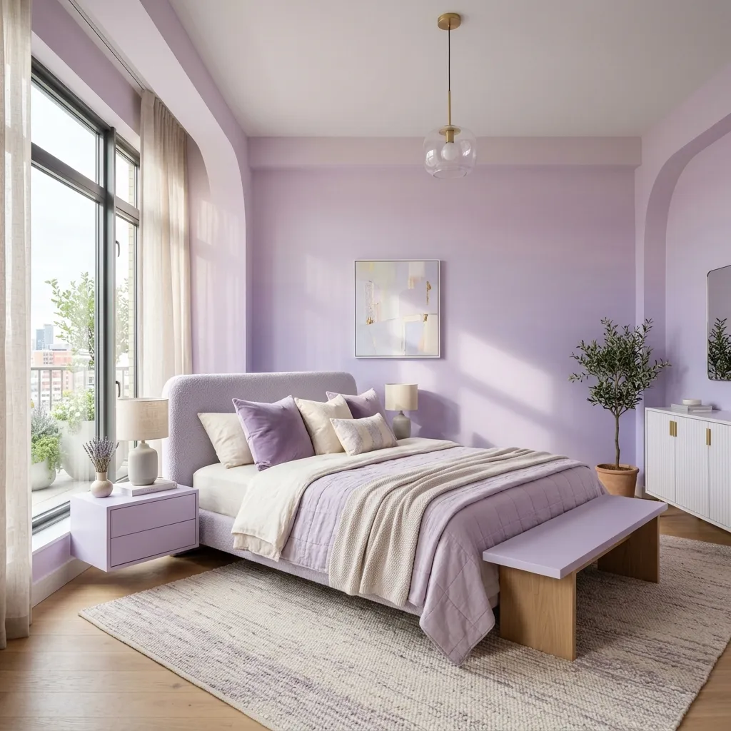Skypaints ethereal lavender paint finish on accent wall